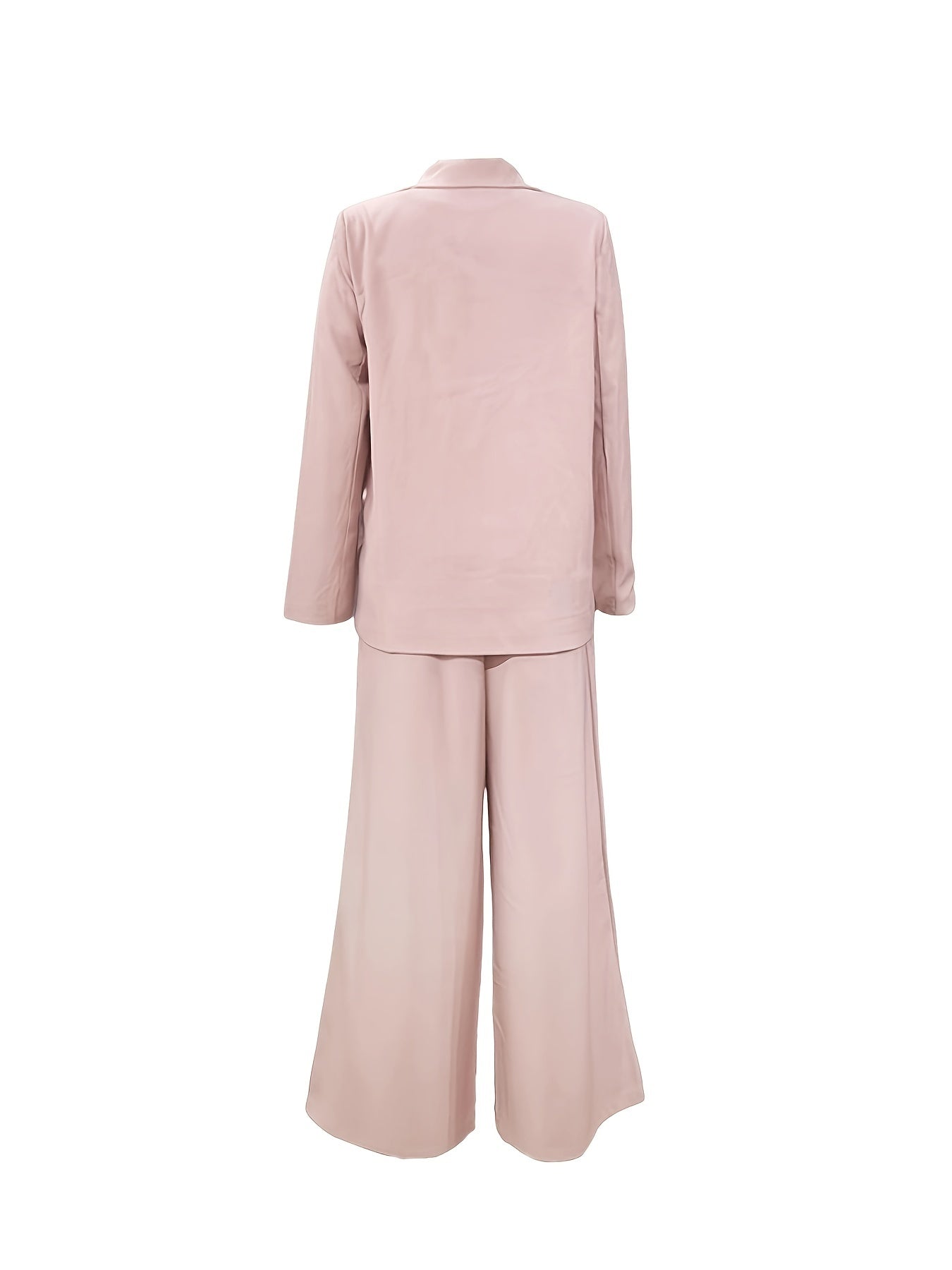 vlovelaw Solid Casual Two-piece Set, Lapel Long Sleeve Blazer & Wide Leg Pants Outfits, Women's Clothing