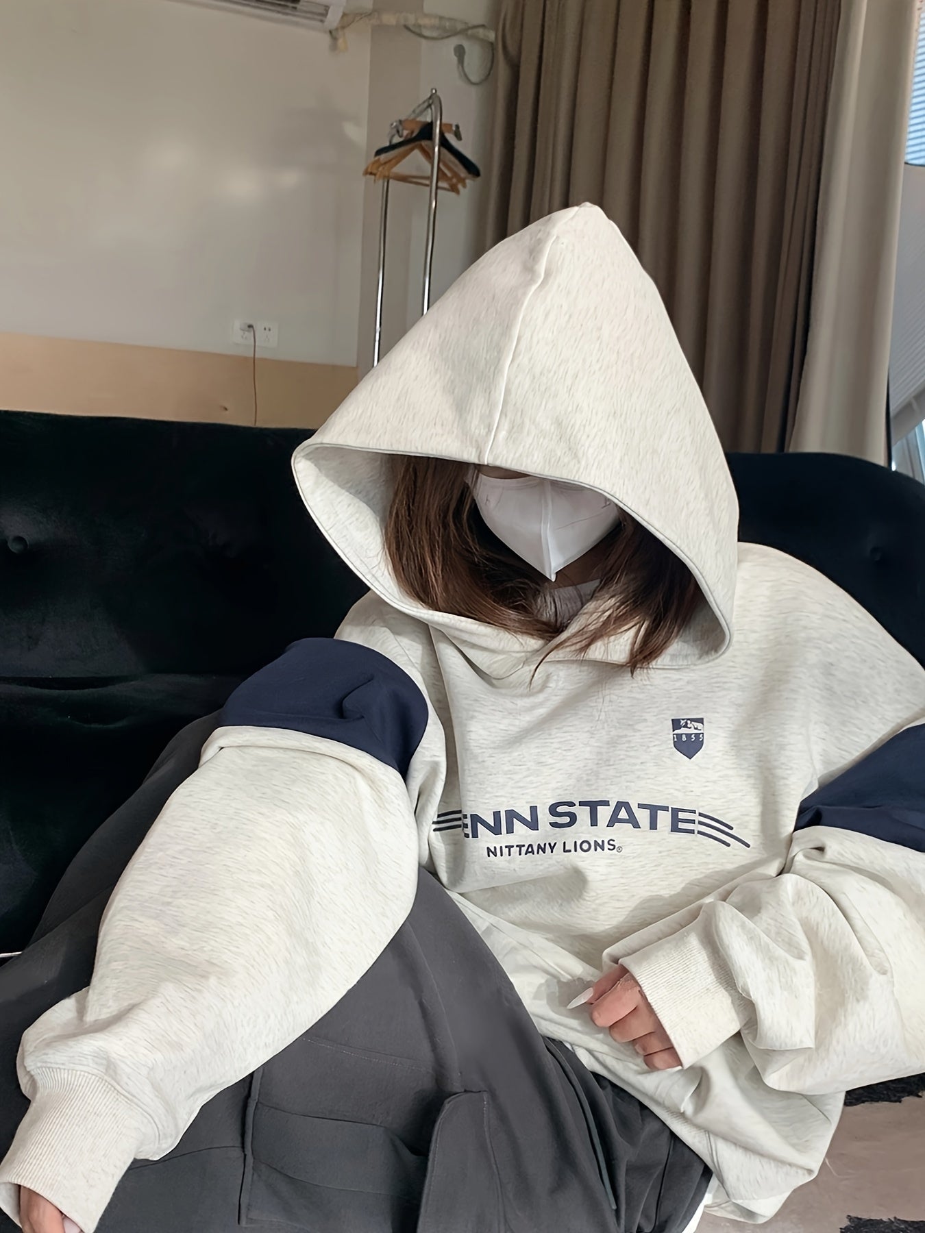 vlovelaw Contrast Color Casual Hooded Sweatshirt, Long Sleeves Letter Print Sports Sweatshirt, Women's Activewear