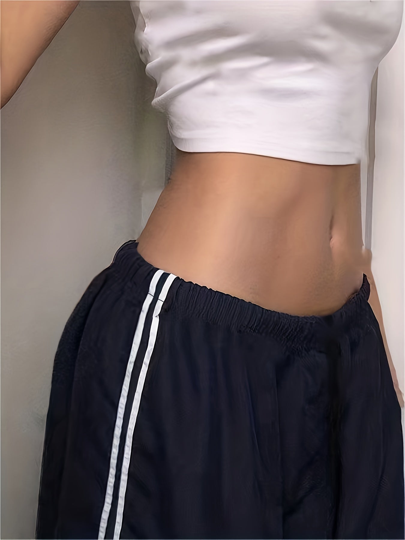 vlovelaw Contrast Side Wide Leg Pants, Baddie Clothes Drawstring Pants For Spring & Summer, Women's Clothing