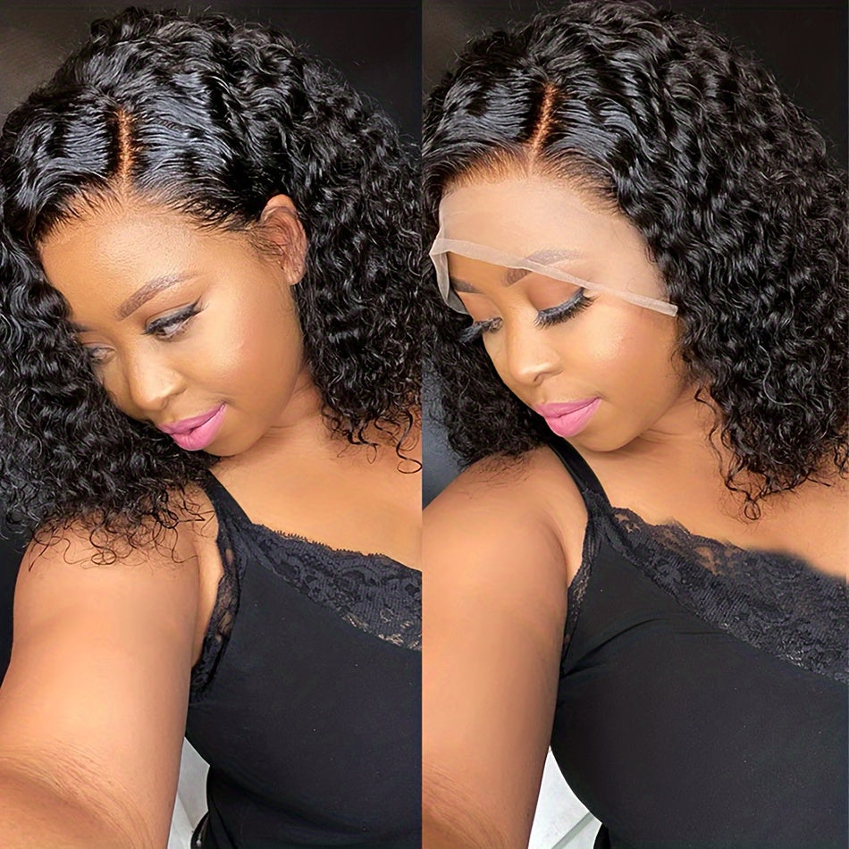 Curly Short Bob Lace Front Human Hair Wigs For Women Depp Wave 13x4 HD Transparent Lace Frontal Wig Closure Swiss Lace Wig Water Wave Glueless Pre Plucked 10 12 14 16 Inches Blunt Cut Bob 180%