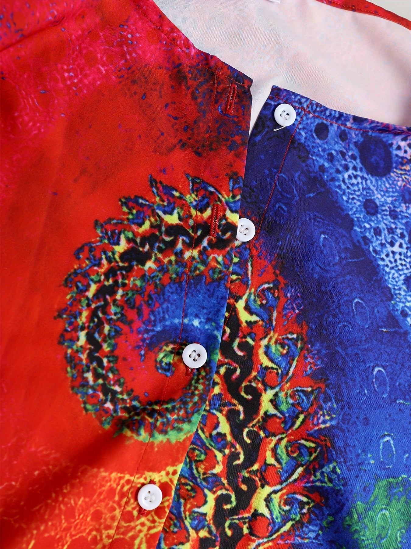 Plus Size Casual T-shirt, Women's Plus Tie Dye Three Quarter Sleeve Button Up Blouse