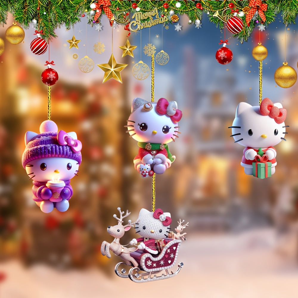 11pcs Sanrio Hello Kitty Christmas Ornaments Set - Cute 2D Acrylic Decorations for New Year & Holiday Tree, Perfect Gift Idea