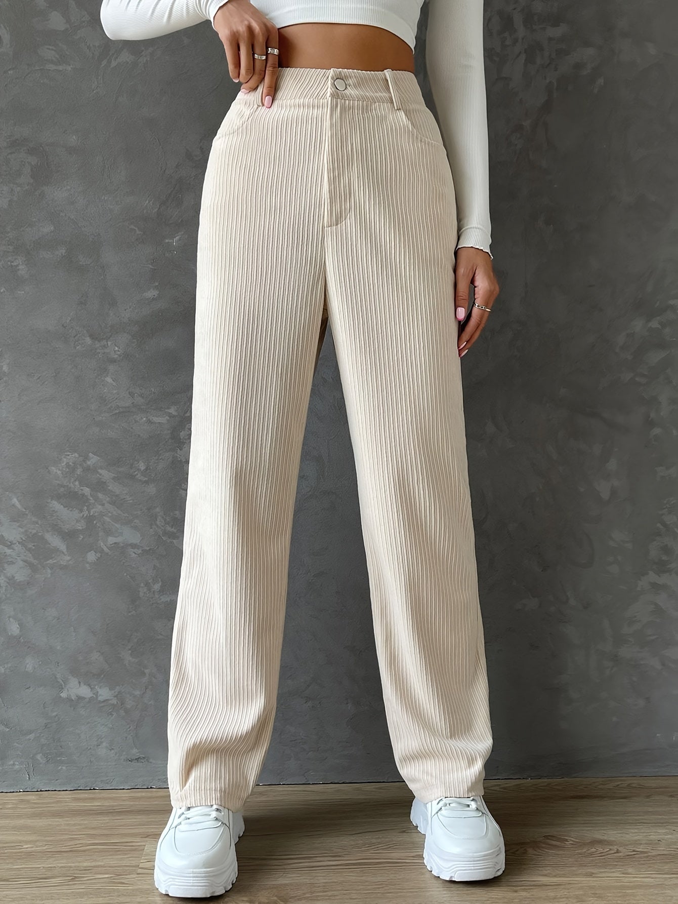vlovelaw Button Front Straight Leg Pants, Casual High Waist Pants, Women's Clothing