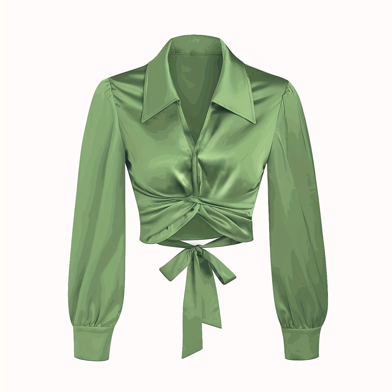 Y2K Lantern Sleeve Cross Shirts, Casual Solid V Neck Night Out Blouses Tops For Party & Club, Women's Clothing