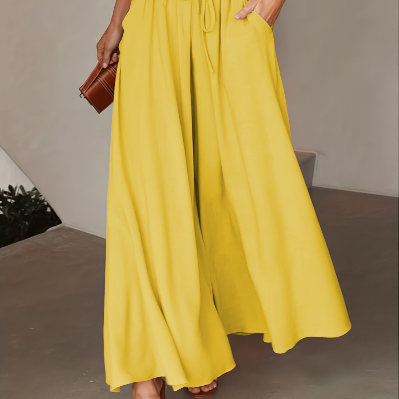 High Waist Drawstring Wide Leg Pants, Casual Loose Pants For Spring & Fall, Women's Clothing