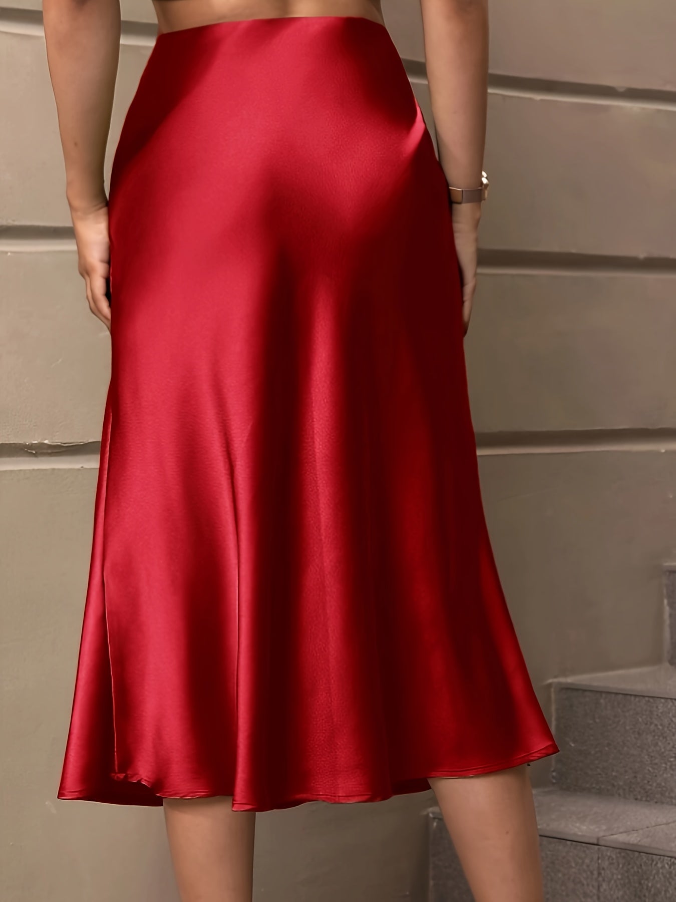 Solid High Waist Bodycon Skirt, Elegant Ruffle Hem Midi Skirt, Women's Clothing