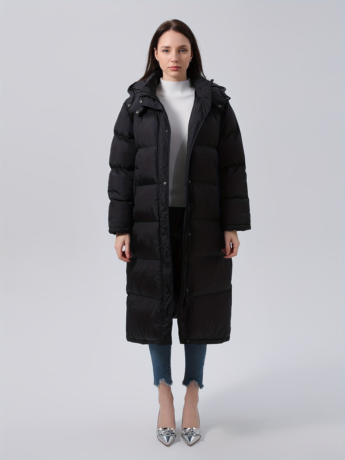 vlovelaw Plus Size Zip Front Hooded Coat, Casual Long Sleeve Warm Outwear For Winter, Women's Plus Size Clothing