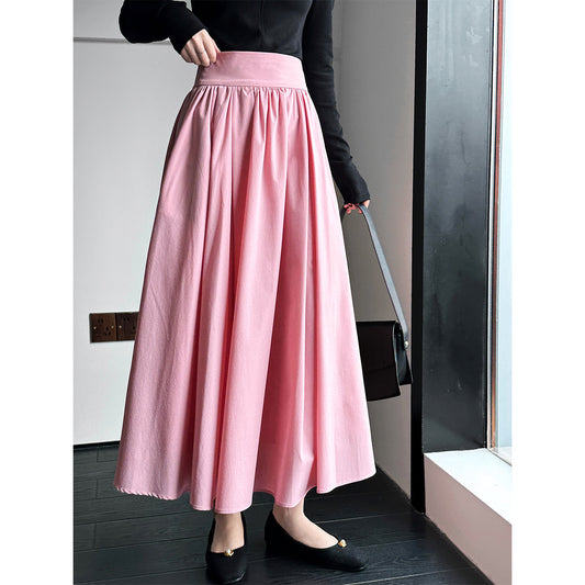 Luxi  spring new  high-end pink skirt big pendulum A-fold pleated skirt 73212