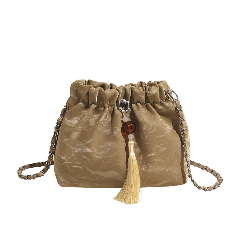 VLOVELAW 2025 Niche design messenger chain bag women's popular new trendy fashion portable commuter bag premium texture bucket bag