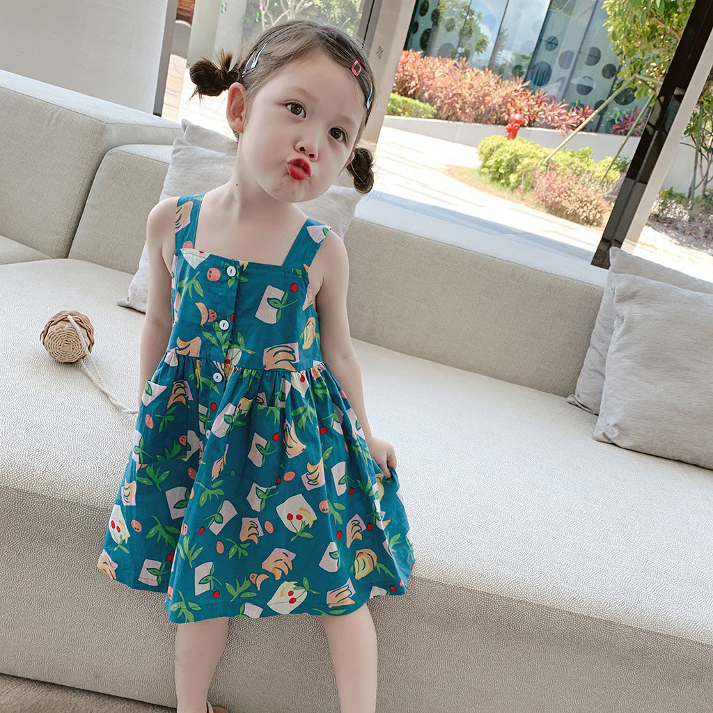 Girls' Summer Dress Thin Baby Summer Clothing Children's Summer Fruit Halter Skirt Children Princess Dress Western Style