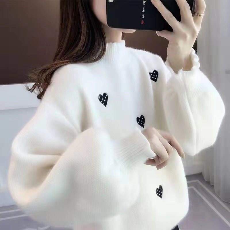 VLOVELAW New sweater women's New autumn and winter loose lazy wind semi-turtleneck pullover thickened knitted bottoming shirt top