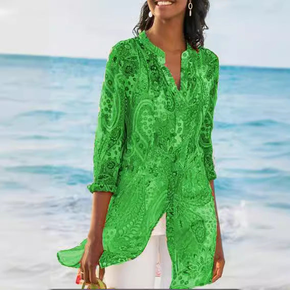 2025 summer new Popular trade women's clothing wish shirt bohemian vacation long shirt new