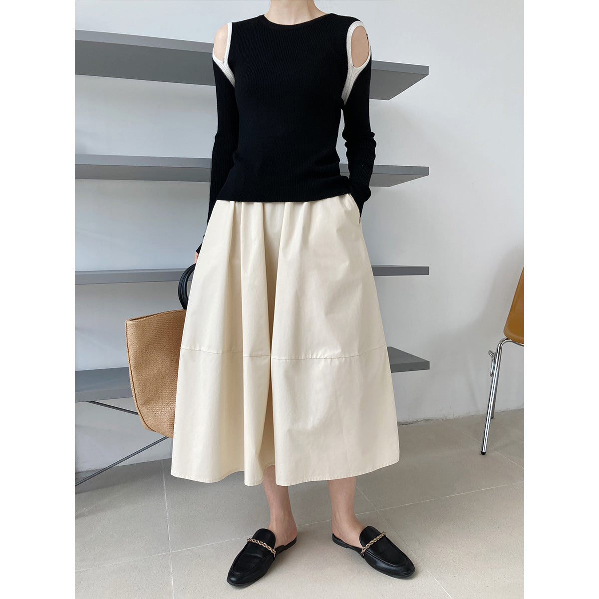 Luxi, the new autumn high-waisted and thin fluffy A-shaped skirt skirt, elastic waist medium and long swinging umbrella skirt 332