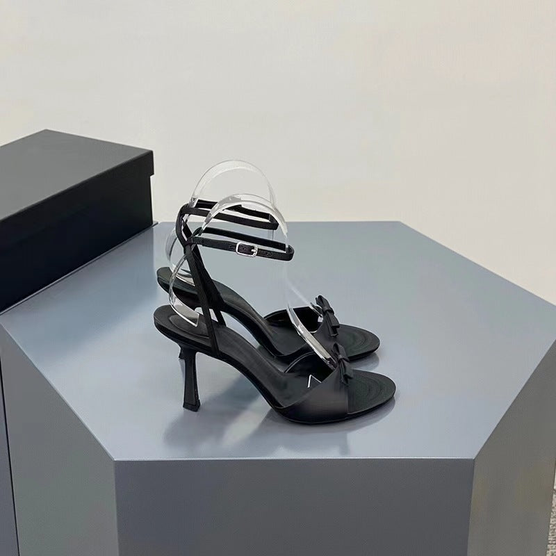 VLOVELAW Style Satin High Heel Sandals for Women Summer New Niche High-Grade Ankle-Strap Stilettos Open Toe Sandals for Women