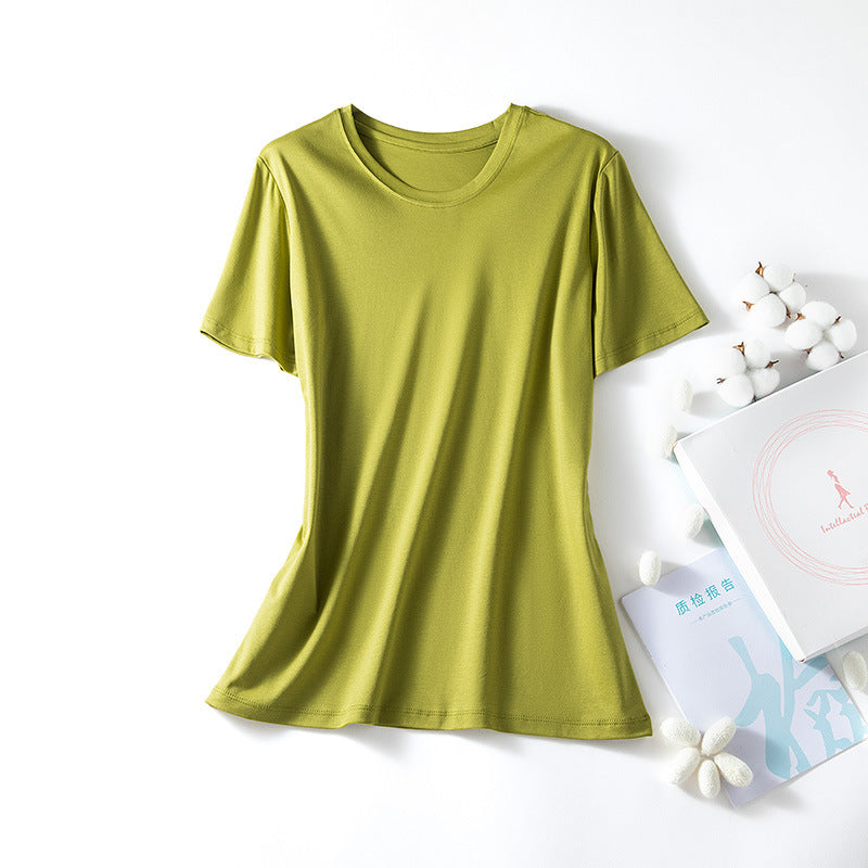 VLOVELAW Short-Sleeved Women's Clothing Spring and Summer Clothes Women's Big Belly Slimming Purple Top White T Shoulder T-shirt Women's Short-Sleeved