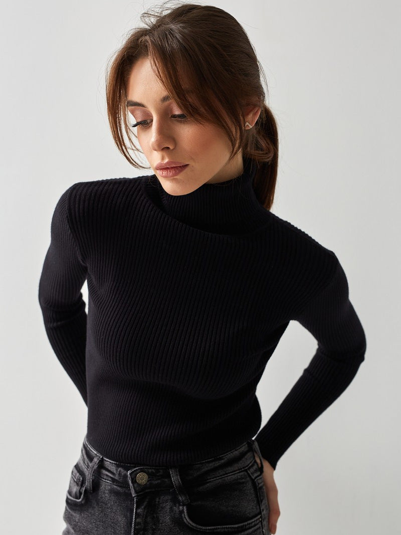 KKBOXLY Cross-border turtleneck sweater knitted bottoming shirt Europe and America New autumn knitted sweater turtleneck pullover sweater women