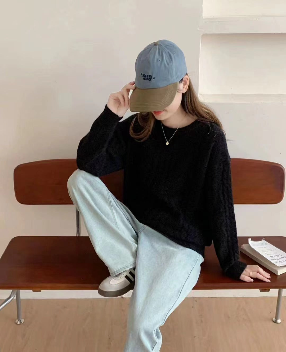 VLOVELAW New autumn and winter new solid color casual loose lazy style round neck fashion versatile knitted pullover sweater top women