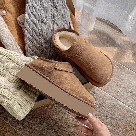Thick-soled snow boots women's popular winter new thickened piled half-drag heightened warm fluffy cotton shoes