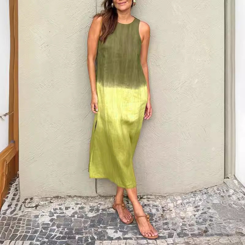 VLOVELAW Cross-Border Women's Clothing Women's Summer Casual Sleeveless Slit Gradient Color Long Dress