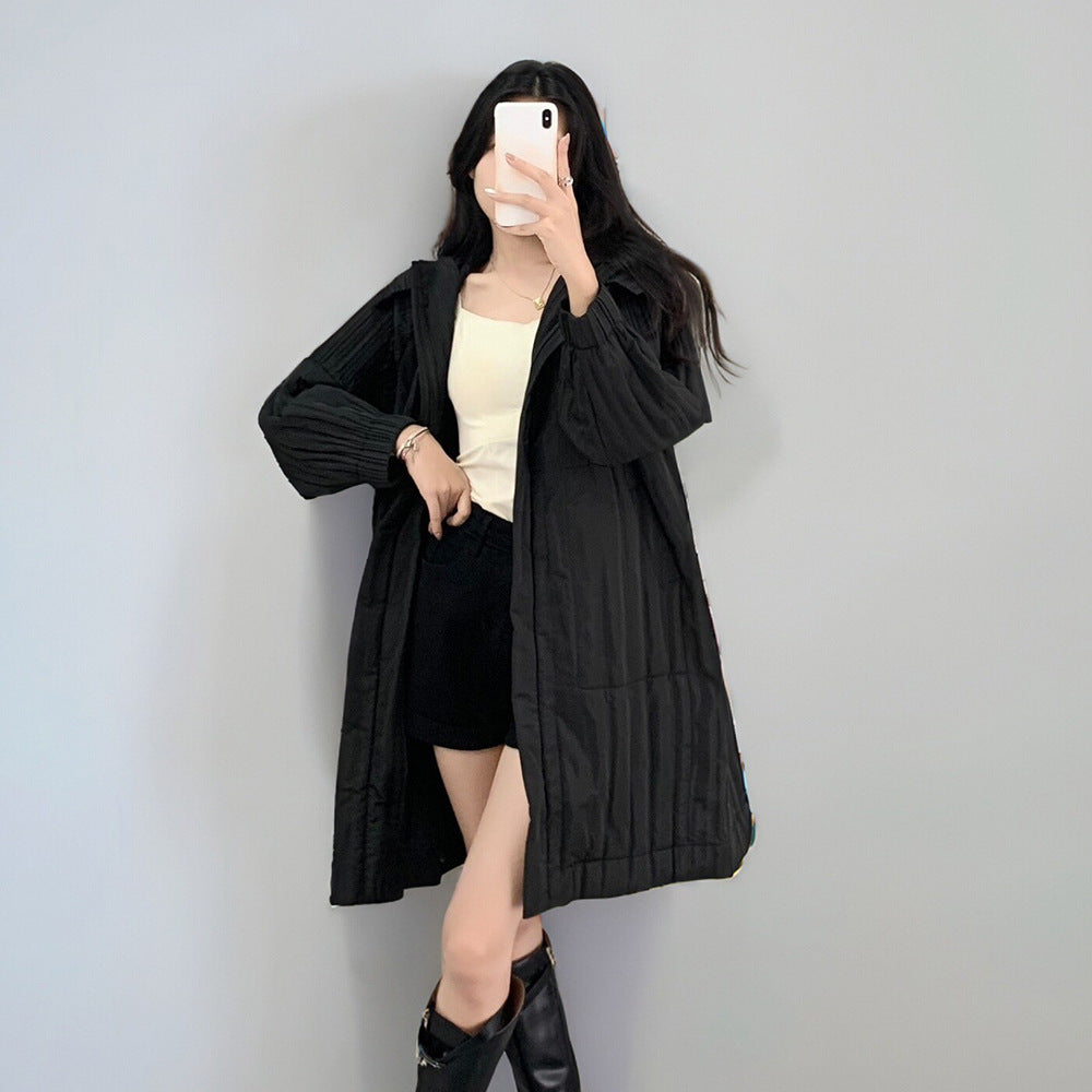 2025 Cotton jacket down jacket women's high-end women's small medium and long pleated new loose versatile pleated cotton coat