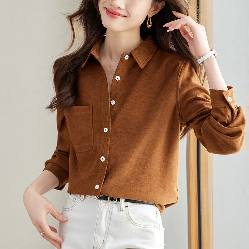 direct sales autumn new short coat women's commuter chic pocket lapel shirt women's single pocket polished shirt