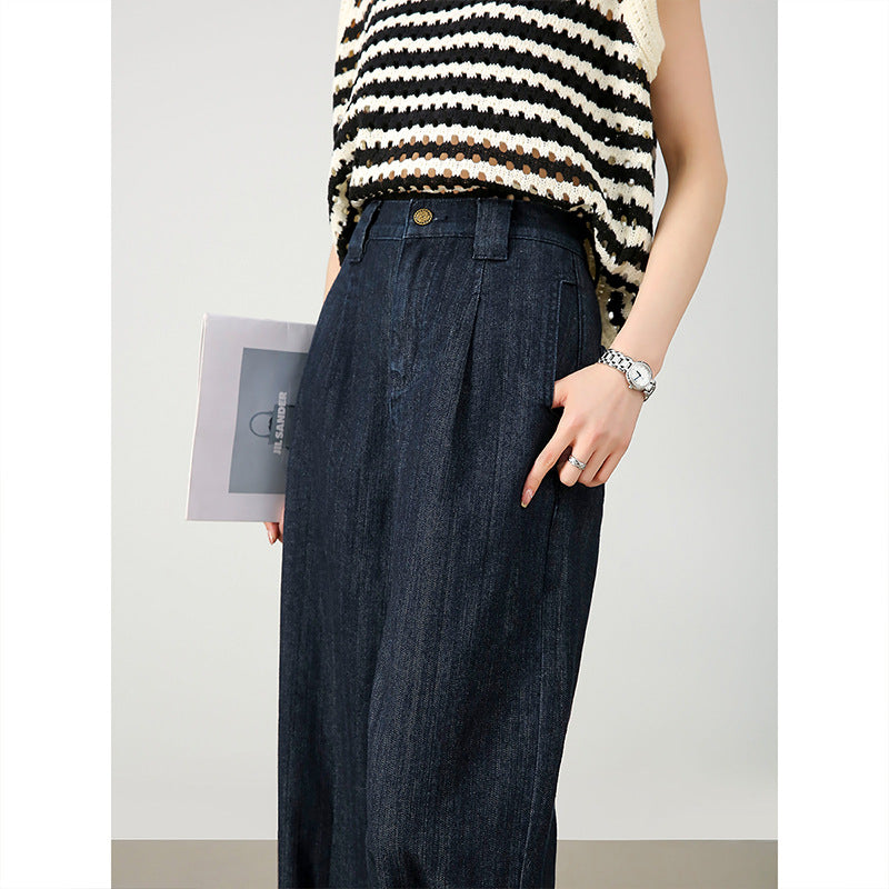 2025 Retro fashion wide-leg jeans women's spring new loose and thin age-reducing versatile comfortable dad pants
