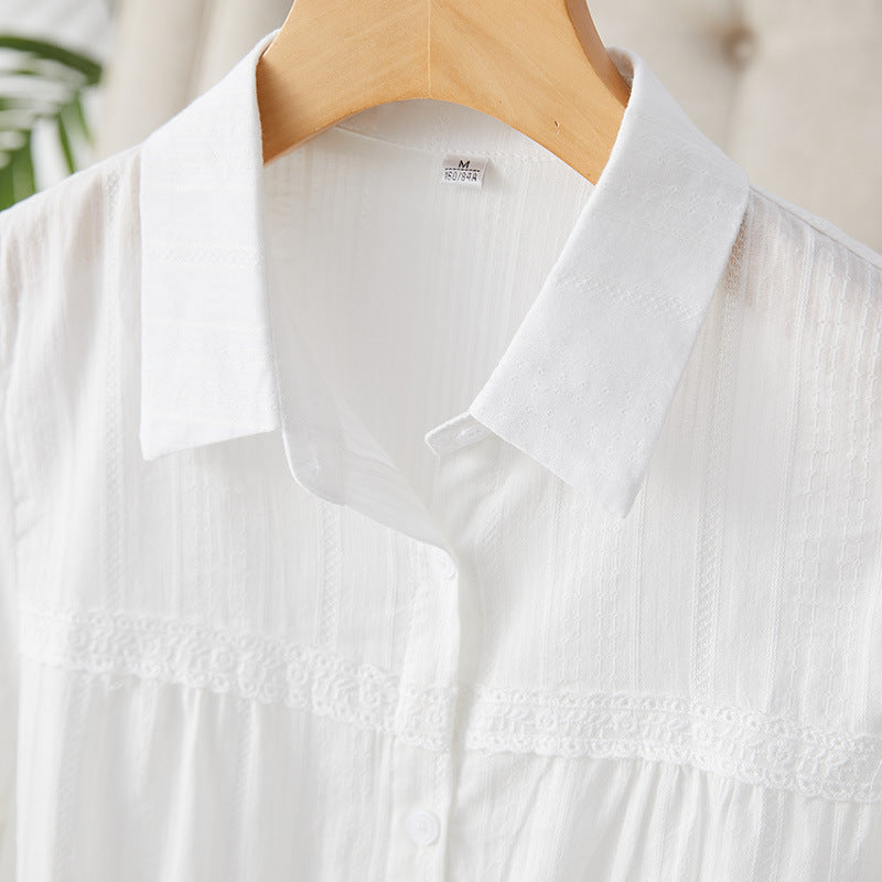 direct sales lace splicing white shirt women's long sleeves spring new shirt commuter temperament top