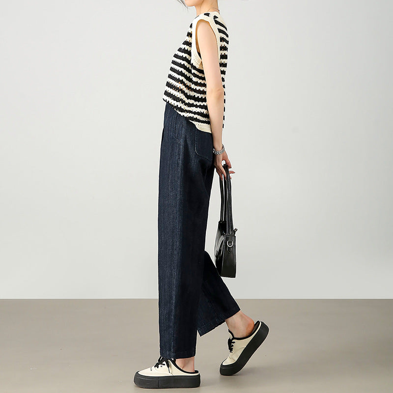 2025 Retro fashion wide-leg jeans women's spring new loose and thin age-reducing versatile comfortable dad pants