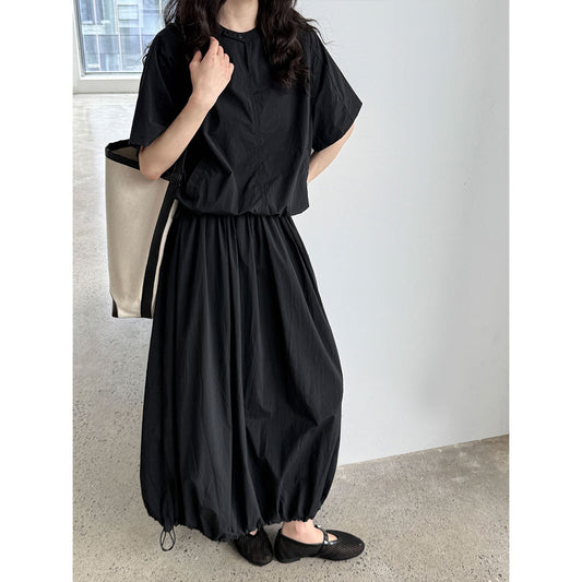 Luxi, Korean version of simple and light short-sleeved top + puffy skirt two-piece suit women's summer new 5116