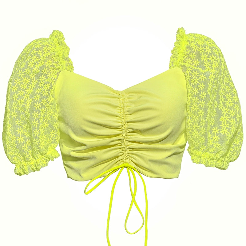 Slightly fat design sense niche front shoulder short-sleeved lace short-sleeved chiffon women's shirt women's summer with suspender vest