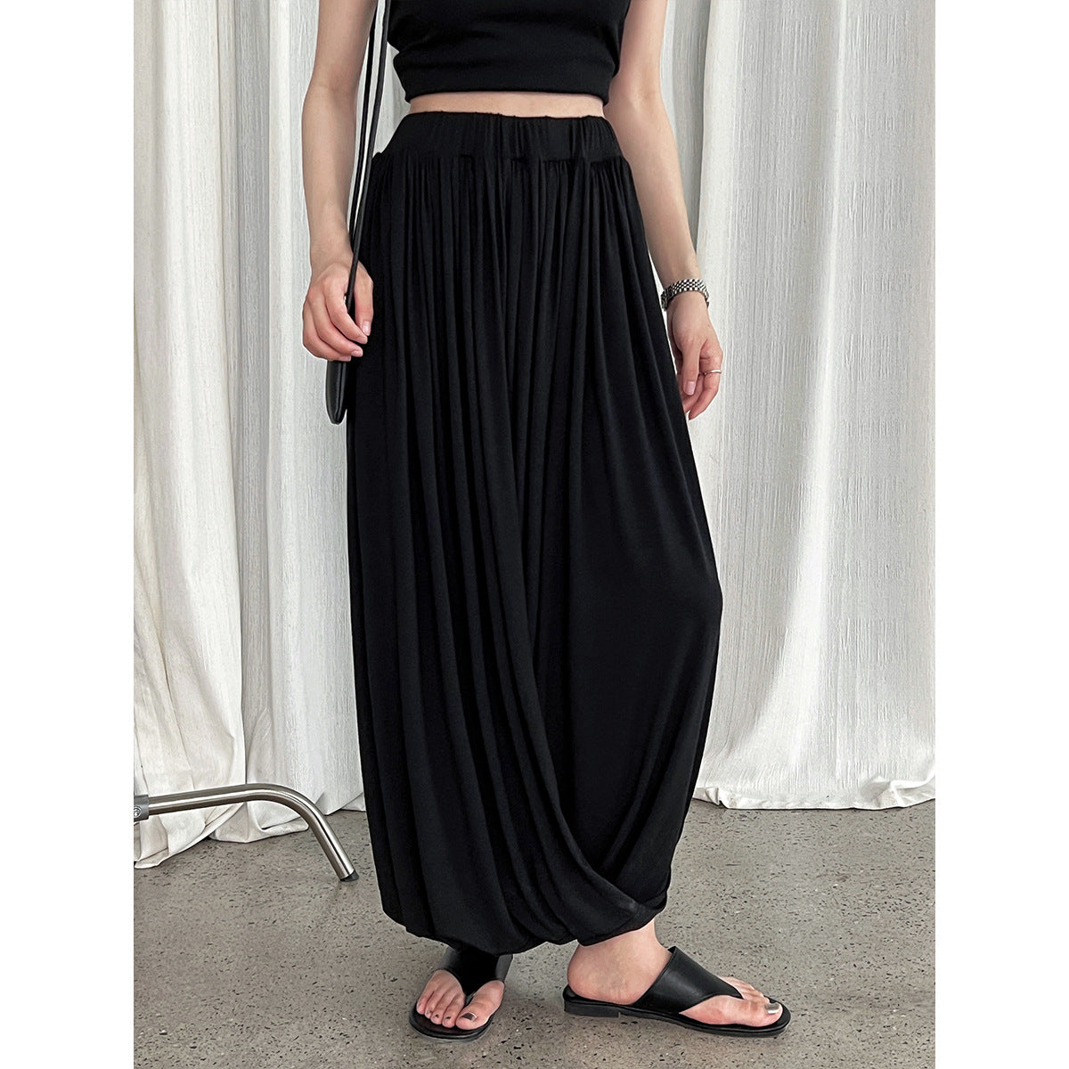 Luxi design sense Lenzing Modal kink skirt women's summer new high waist pleated knitted skirt 2676