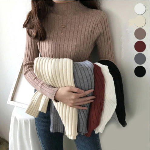 Large quantities of 2025 winter semi-turtleneck thickened shirt women's winter loose pullover knitted sweater bottoming shirt