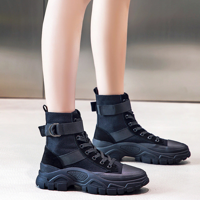 Martin Boots for Women Autumn New Three-Color Net Red Motorcycle Boots Thin Breathable Handsome Increased Trendy Ankle Boots