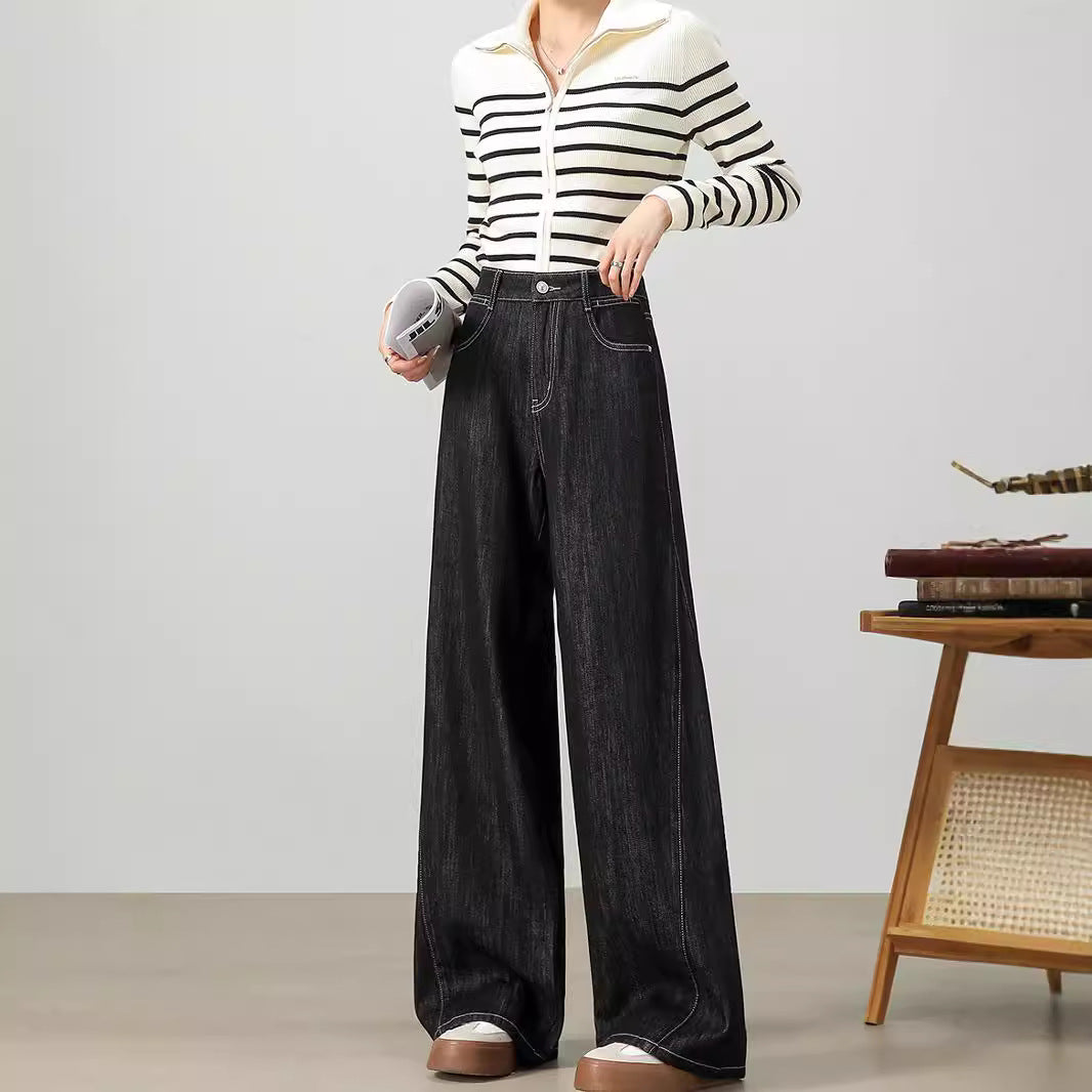2025 Fashion Slack Skinny Wide Leg Floor Pants Women's Spring and Autumn Versatile Loose High Waist Straight Jeans
