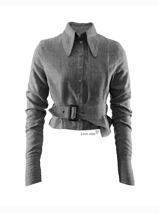 original designer, women's woolen short waist top, long-sleeved single-breasted jacket