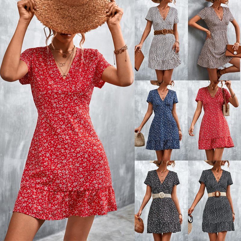 XIEYINSHE Spring and Summer New Wish Hot Sale Bohemian V-neck Floral Dress Beach Dress