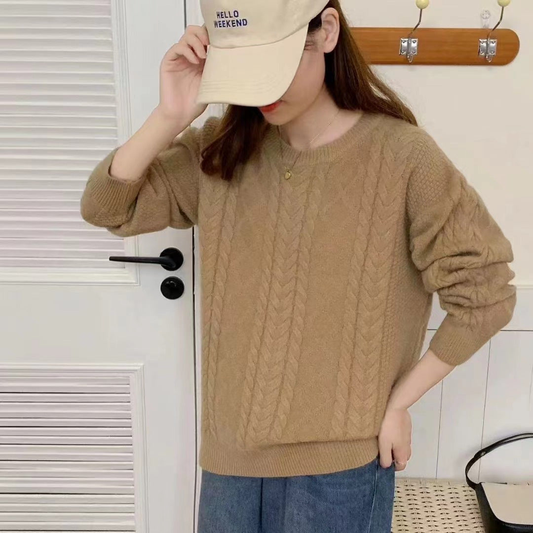 VLOVELAW New autumn and winter new solid color casual loose lazy style round neck fashion versatile knitted pullover sweater top women