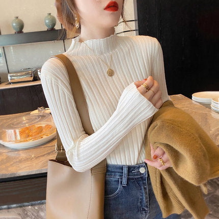 Large quantities of 2025 winter semi-turtleneck thickened shirt women's winter loose pullover knitted sweater bottoming shirt