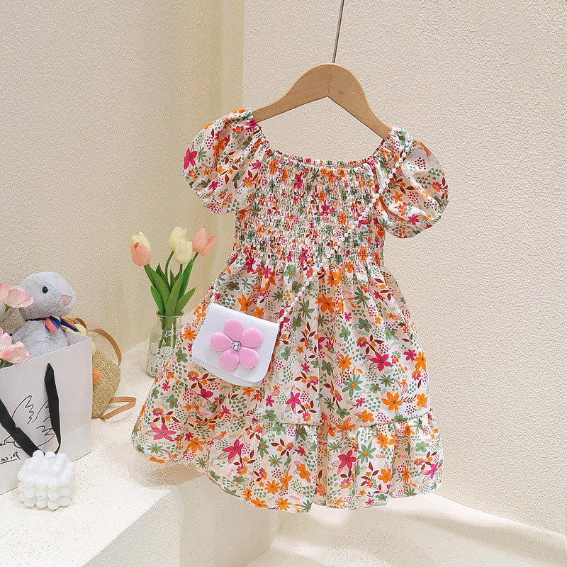 Girls' Summer Princess Dress 2025 Summer New Baby Cartoon Dress Children's Western Style Cute Floral Skirt