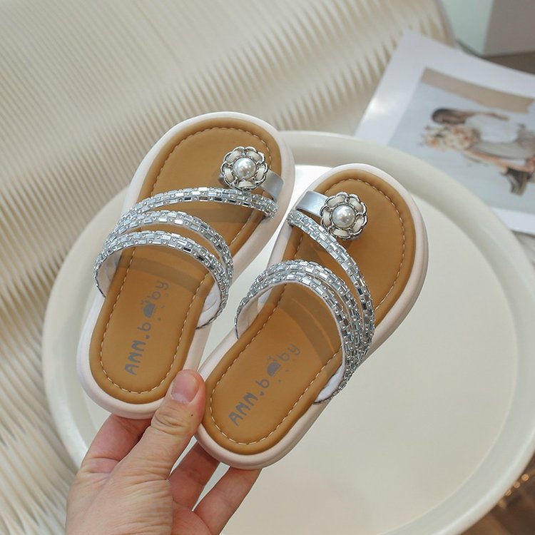 VLOVELAW Children's Slippers Summer New Little Girl Soft Bottom Girl Rhinestone Flat Slippers Tide