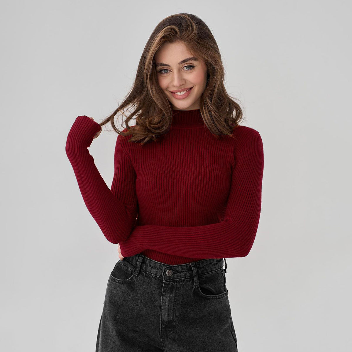 KKBOXLY Cross-border solid color semi-turtleneck sweater Europe, America and New autumn and winter women (24 colors in stock) slim-fit knitted bottoming shirt