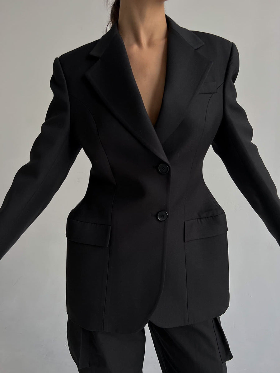 KKBOXLY Cross-border New autumn and winter V-neck waist suit women's senior sense ins slim suit light luxury design suit jacket