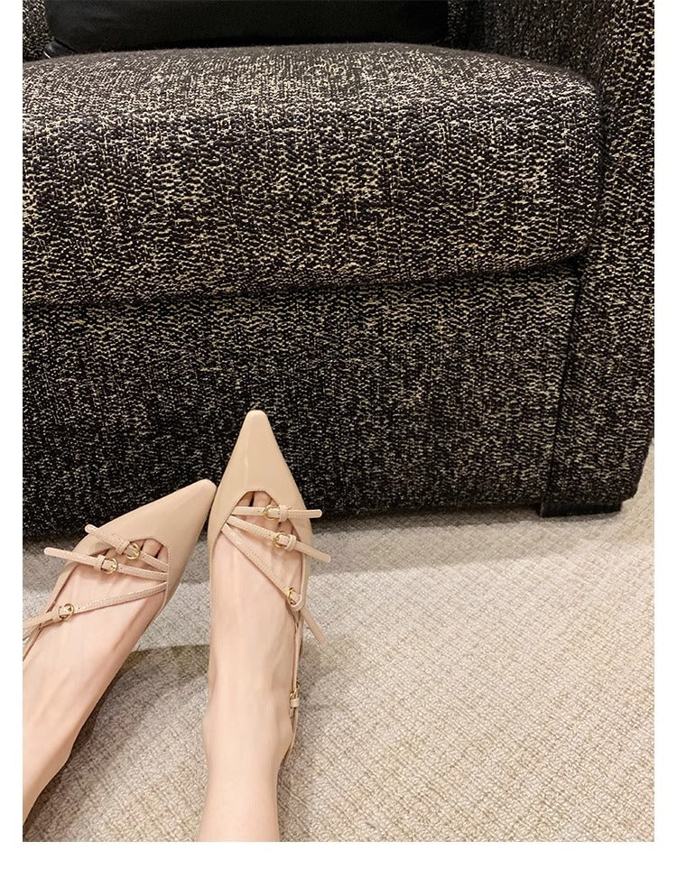 VLOVELAW Fashion Women's Genuine Leather Shoes Classy Shoes Sandals Women's with Pointed Toe High Heels Stiletto Women's Shoes Spring and Summer