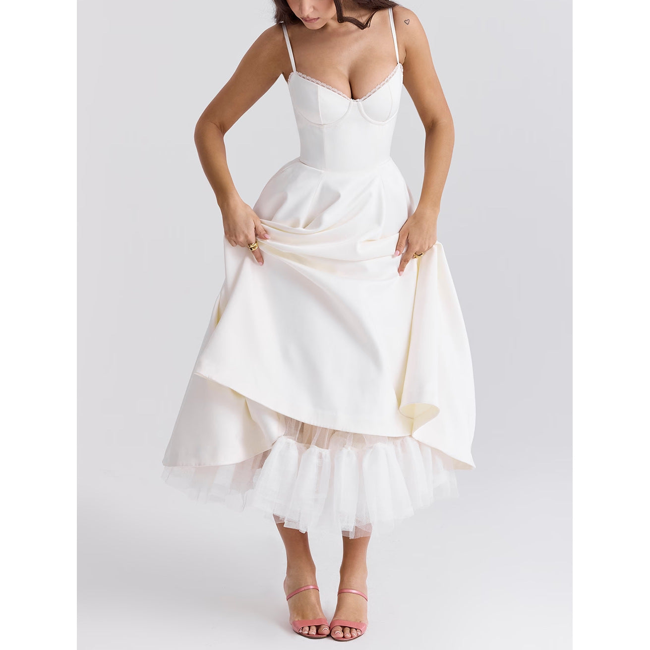 VLOVELAW European and American Style Sexy Women's Wear Cross-Border New V-neck Brace Sleeveless Dress Pettiskirt Long Skirt