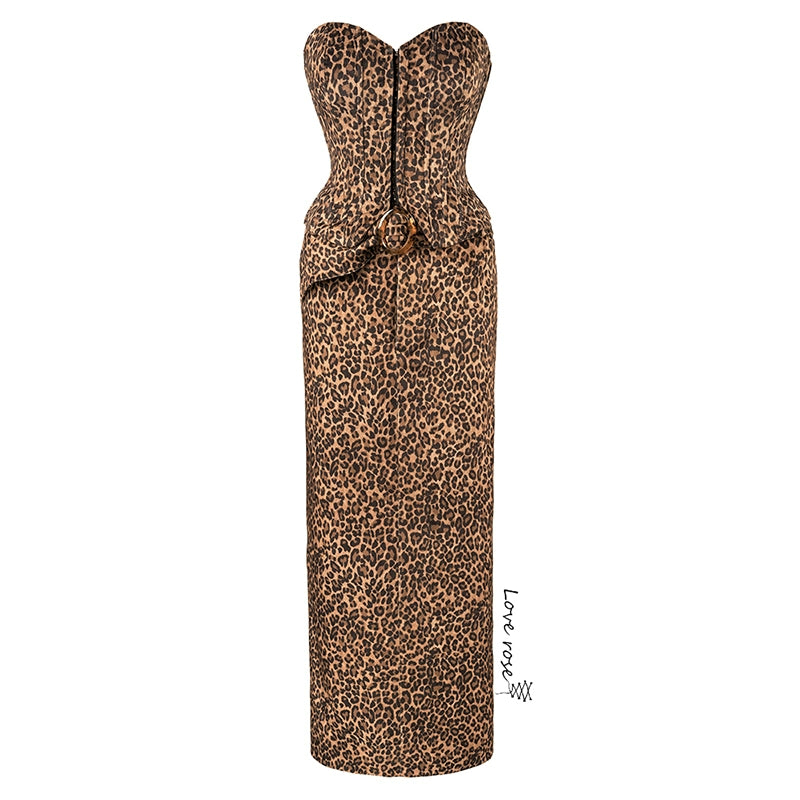 popular autumn and winter new women's clothing, original design sexy leopard print chest-wrapped tube top dress, strapless dress skirt