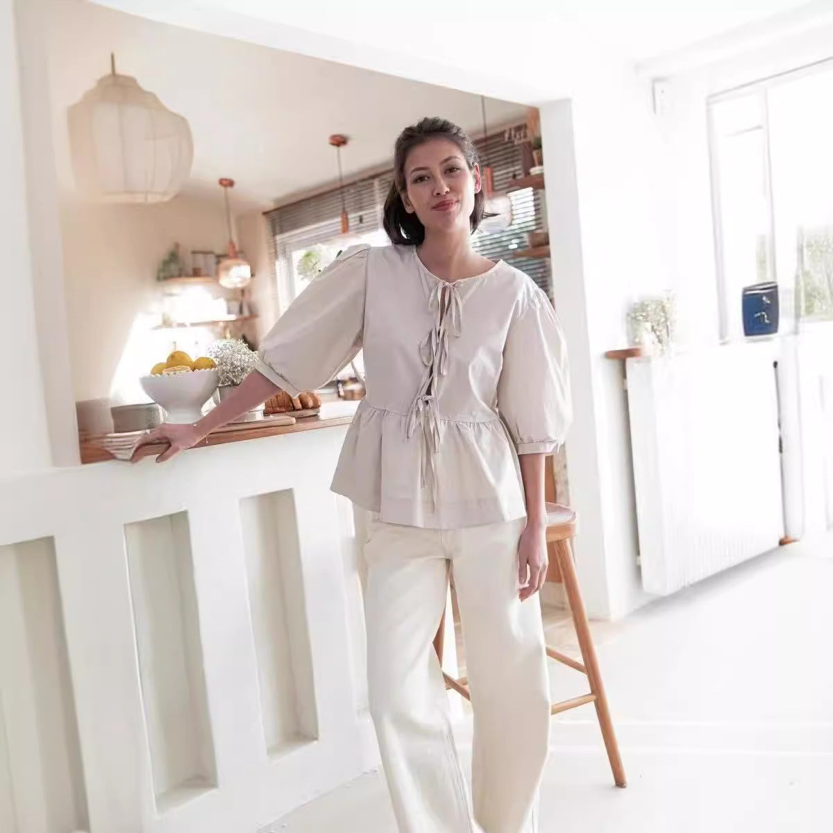 VLOVELAW Cross-Border Spring/Summer New Women's Tops Fashion Striped Stitching Shirt Top Women's European and American Style