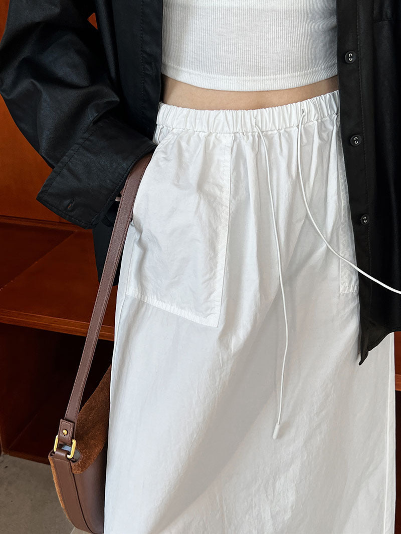 Luxi, retro drawstring tooling skirt new design sense thin straight skirt high waist skirt 9617