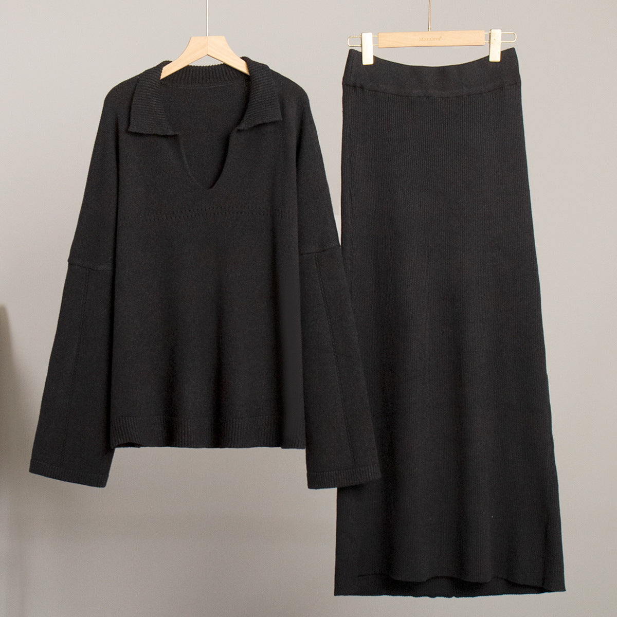 KKBOXLY Cross-border knitted set Europe, America New winter new fashion simple style V-neck knitted sweater skirt set