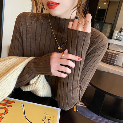 Large quantities of 2025 winter semi-turtleneck thickened shirt women's winter loose pullover knitted sweater bottoming shirt