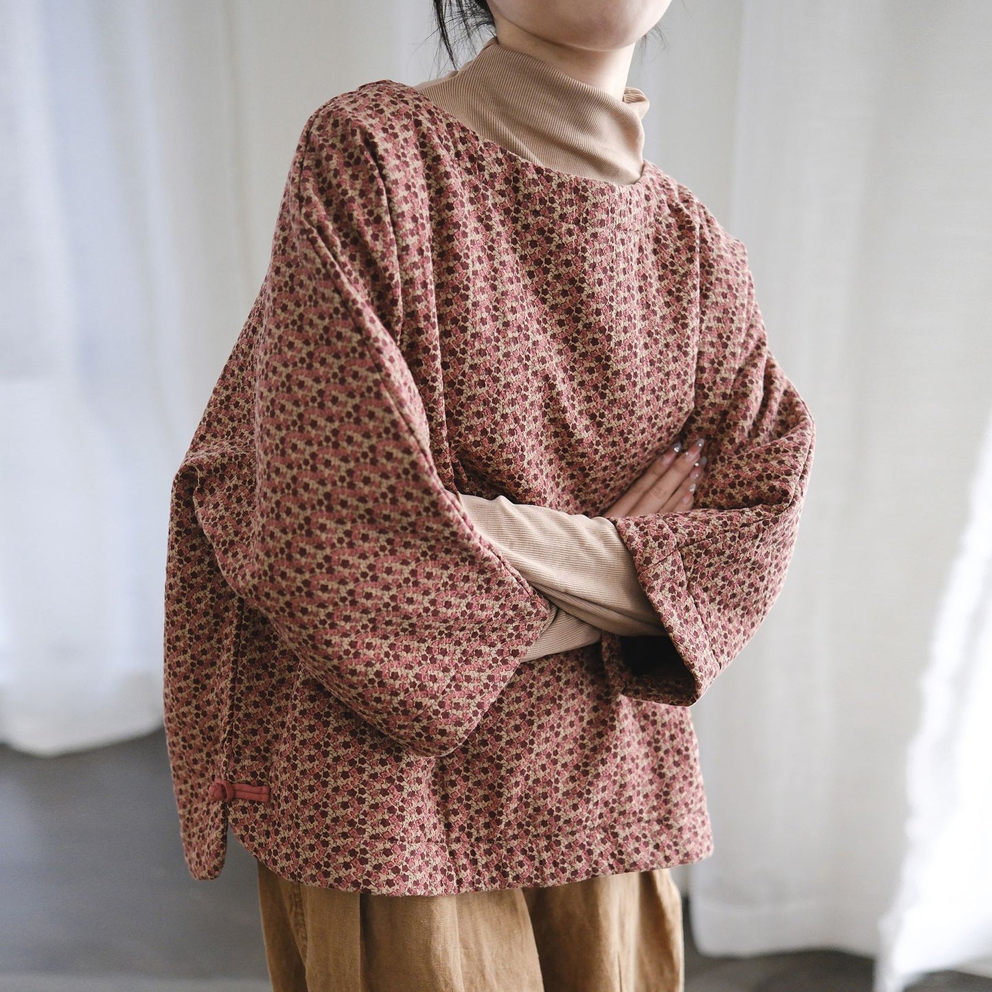 retro pastoral life thin cotton floral pullover cotton-padded coat, simple and versatile loose small cotton-padded coat M22402